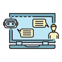 Chat bot talk laptop icon color outline vector