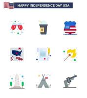 4 de julio estados unidos feliz día de la independencia icono símbolos grupo de 9 pisos modernos del día signo de papel bandera mundial editable día de estados unidos elementos de diseño vectorial vector