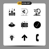 9 Black Icon Pack Glyph Symbols Signs for Responsive designs on white background 9 Icons Set Creative Black Icon vector background