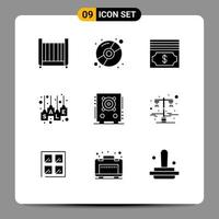 Set of 9 Vector Solid Glyphs on Grid for loudspeaker sale tag cash sale label label Editable Vector Design Elements