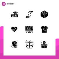 Universal Icon Symbols Group of 9 Modern Solid Glyphs of football printer shahada pulse heart Editable Vector Design Elements