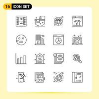 User Interface Pack of 16 Basic Outlines of school sad carnival design home Editable Vector Design Elements