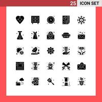 Pack of 25 Modern Solid Glyphs Signs and Symbols for Web Print Media such as report document school data timer Editable Vector Design Elements