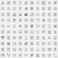 100 Universal Black Line Icons on White Background vector