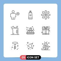 Set of 9 Vector Outlines on Grid for conveyor biology hr biochemistry skill Editable Vector Design Elements