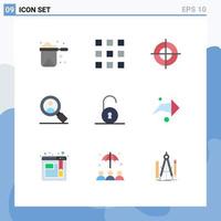 Set of 9 Modern UI Icons Symbols Signs for right padlock gun circular user Editable Vector Design Elements