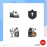 4 líneas de relleno concepto de color plano para sitios web móviles y aplicaciones baño vino ducha protección botella elementos de diseño vectorial editables vector