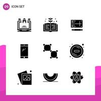 Glyph Icon set Pack of 9 Solid Icons isolated on White Background for responsive Website Design Print and Mobile Applications Creative Black Icon vector background