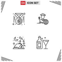 Universal Icon Symbols Group of 4 Modern Filledline Flat Colors of badge camp money graduate glass Editable Vector Design Elements