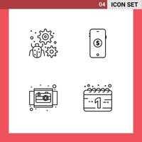 conjunto de línea de interfaz móvil de 4 pictogramas de configuración de cámara mercado comercio electrónico elementos de diseño vectorial editables vector