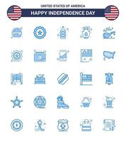 USA Happy Independence DayPictogram Set of 25 Simple Blues of american smoke bottle pipe fries Editable USA Day Vector Design Elements