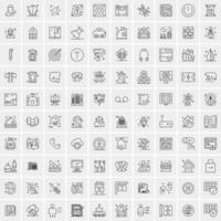 100 Universal Black Line Icons on White Background vector