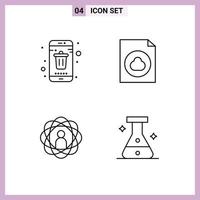 User Interface Pack of 4 Basic Filledline Flat Colors of app development mobile document research Editable Vector Design Elements