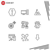 Group of 9 Modern Outlines Set for air service achievement car mountain Editable Vector Design Elements