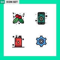 4 User Interface Filledline Flat Color Pack of modern Signs and Symbols of berry gallon gear device power Editable Vector Design Elements