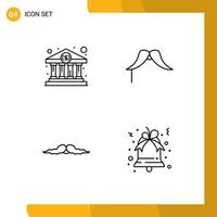 4 User Interface Line Pack of modern Signs and Symbols of bank home bell government movember xmas Editable Vector Design Elements