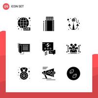 Pack of 9 Modern Solid Glyphs Signs and Symbols for Web Print Media such as chat number box fax summer Editable Vector Design Elements