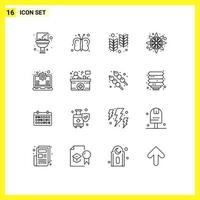 Pack of 16 creative Outlines of setting gear farm floral flower Editable Vector Design Elements