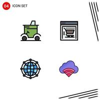 Pack of 4 Modern Filledline Flat Colors Signs and Symbols for Web Print Media such as cart global golf cart shopping cart network Editable Vector Design Elements