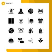 16 Universal Solid Glyphs Set for Web and Mobile Applications layout cityscape planetary system city bridge Editable Vector Design Elements