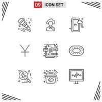 Stock Vector Icon Pack of 9 Line Signs and Symbols for yen yuan management weather mobile Editable Vector Design Elements