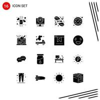 16 User Interface Solid Glyph Pack of modern Signs and Symbols of research analysis energy watch clock Editable Vector Design Elements