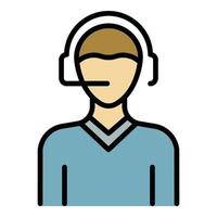 Man headset call center cicon color outline vector