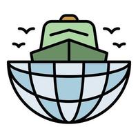 Ship in global port icon color outline vector