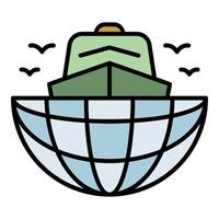 Ship in global port icon color outline vector