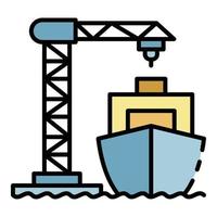 Ship load port crane icon color outline vector