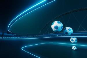 3d football object design. realistic rendering. abstract futuristic background. 3d illustration. motion geometry concept. sport competition graphic. tournament game bet content. soccer ball element. photo