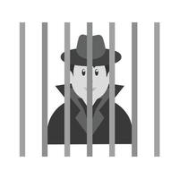 Criminal behind bars Flat Greyscale Icon vector