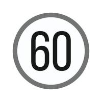 límite de velocidad 60 icono plano en escala de grises vector