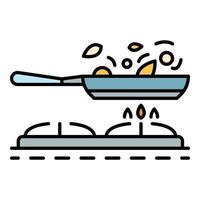 Cooking on griddle pan icon color outline vector