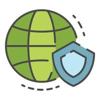 Secured global data icon color outline vector