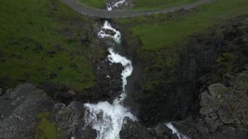 Fossa Waterfall on Streymoy in the Faroe Islands by Drone 6 video