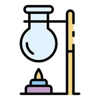 Lab flask on flame icon color outline vector