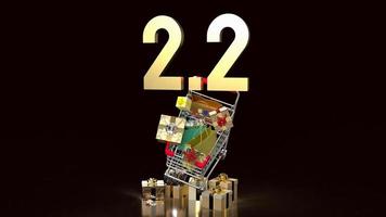 The 2.2 gold number on black background for promotion or sale concept  3d rendering photo