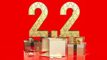 2.2 gold number on red background for promotion or sale concept  3d rendering photo