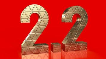 The gold number 2.2 on red background  for sale or promotion concept 3d rendering photo