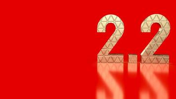 The gold number 2.2 on red background  for sale or promotion concept 3d rendering photo