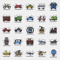 Icon set of transportations. Transportation elements. Icons in MBE style. Good for prints, posters, logo, sign, advertisement, etc. vector