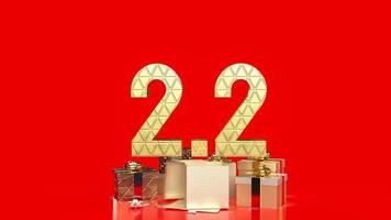 2.2 gold number on red background for promotion or sale concept  3d rendering photo