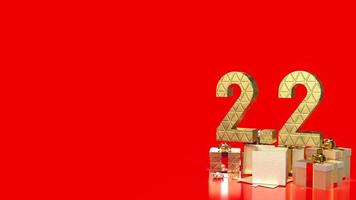 2.2 gold number on red background for promotion or sale concept  3d rendering photo