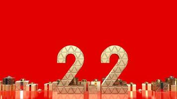 The gold number 2.2 and gift box on red background  for sale or promotion concept 3d rendering photo