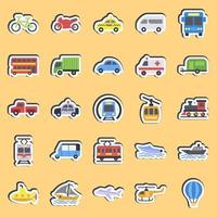 conjunto de pegatinas de transportes. elementos de transporte. bueno para impresiones, carteles, logotipos, letreros, anuncios, etc. vector