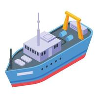icono de barco de pesca marina, estilo isométrico vector