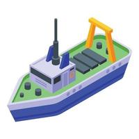 icono de barco de pesca comercial, estilo isométrico vector