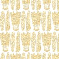 a pattern from a baguette. pattern of a long yellow baguette drawn in doodle style randomly arranged on a white background for a bakery template vector