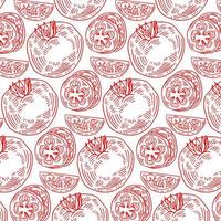 pattern of red hand drawn tomatoes, tomato slices on a white background. Vector illustration